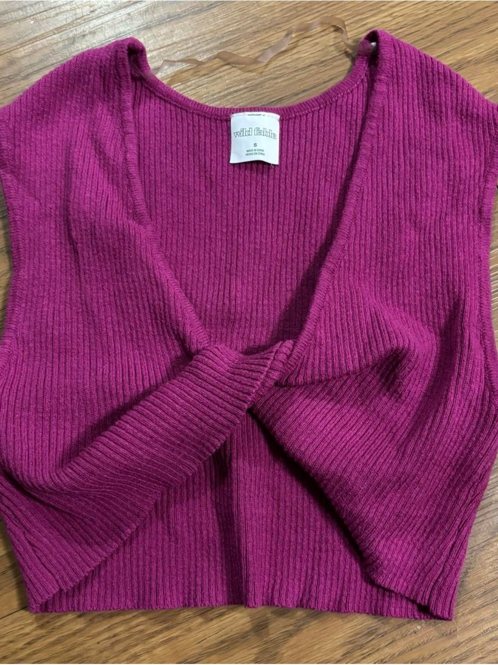 Magenta Ribbed Twist-Front Crop Top